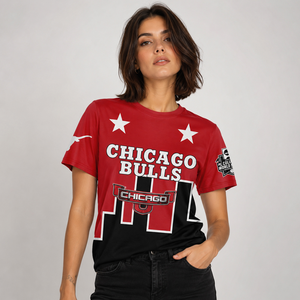 Unisex Chicago Bulls Est. 1966 Red and Black All-Over Print Graphic Shirt for Basketball Fans 2 Unisex Chicago Bulls Est. 1966 Red and Black All-Over Print Graphic Shirt for Basketball Fans - Image 2