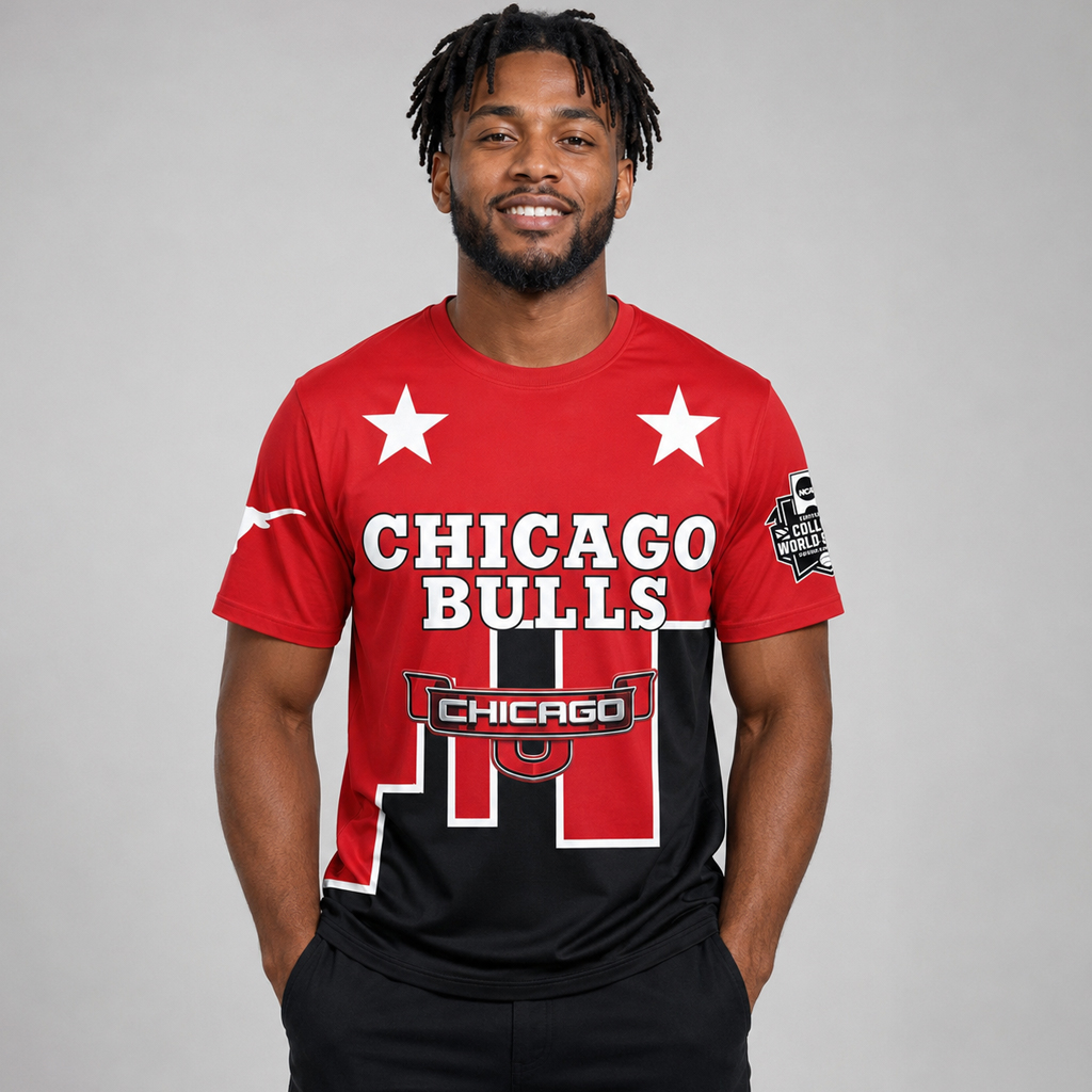 Unisex Chicago Bulls Est. 1966 Red and Black All-Over Print Graphic Shirt for Basketball Fans 3 Unisex Chicago Bulls Est. 1966 Red and Black All-Over Print Graphic Shirt for Basketball Fans - Image 3