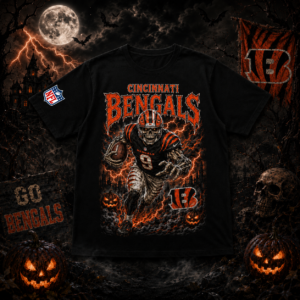 Unisex Cincinnati Bengals Spooky Skeleton Football Player Halloween 2026 Graphic Shirt for Football Fans