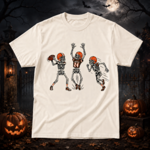 Unisex Cleveland Browns Dancing Skeletons Halloween 2026 Graphic Shirt for Football Fans