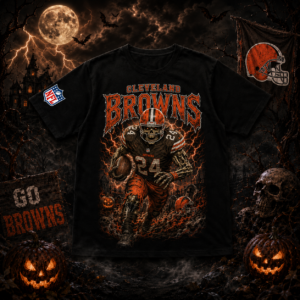 Unisex Cleveland Browns Spooky Skeleton Football Player Halloween 2026 Graphic Shirt for Football Fans