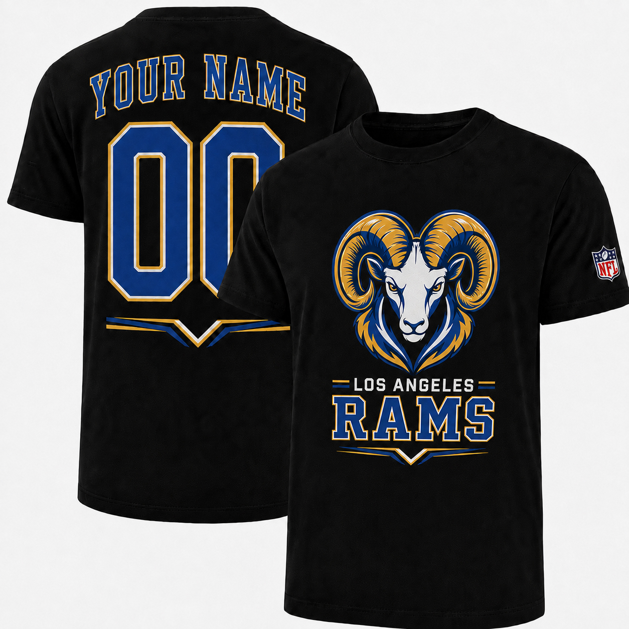 Unisex Custom Name And Number Los Angeles Rams 2026 Graphic Shirt Version 1 for Football Fans 1 Unisex Custom Name And Number Los Angeles Rams 2026 Graphic Shirt Version 1 for Football Fans
