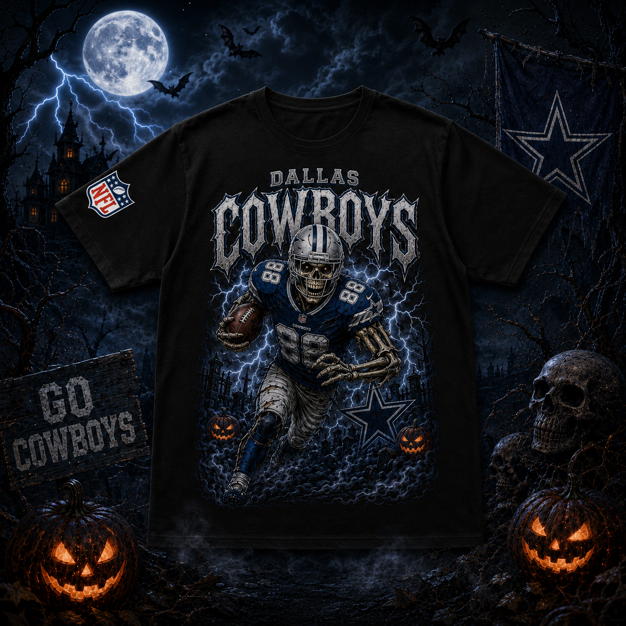 Unisex Dallas Cowboys Spooky Skeleton Football Player Halloween 2026 Graphic Shirt for Football Fans 1 Unisex Dallas Cowboys Spooky Skeleton Football Player Halloween 2026 Graphic Shirt for Football Fans