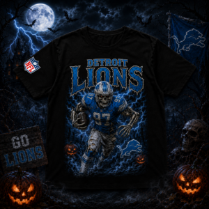 Unisex Detroit Lions Spooky Skeleton Football Player Halloween 2026 Graphic Shirt for Football Fans