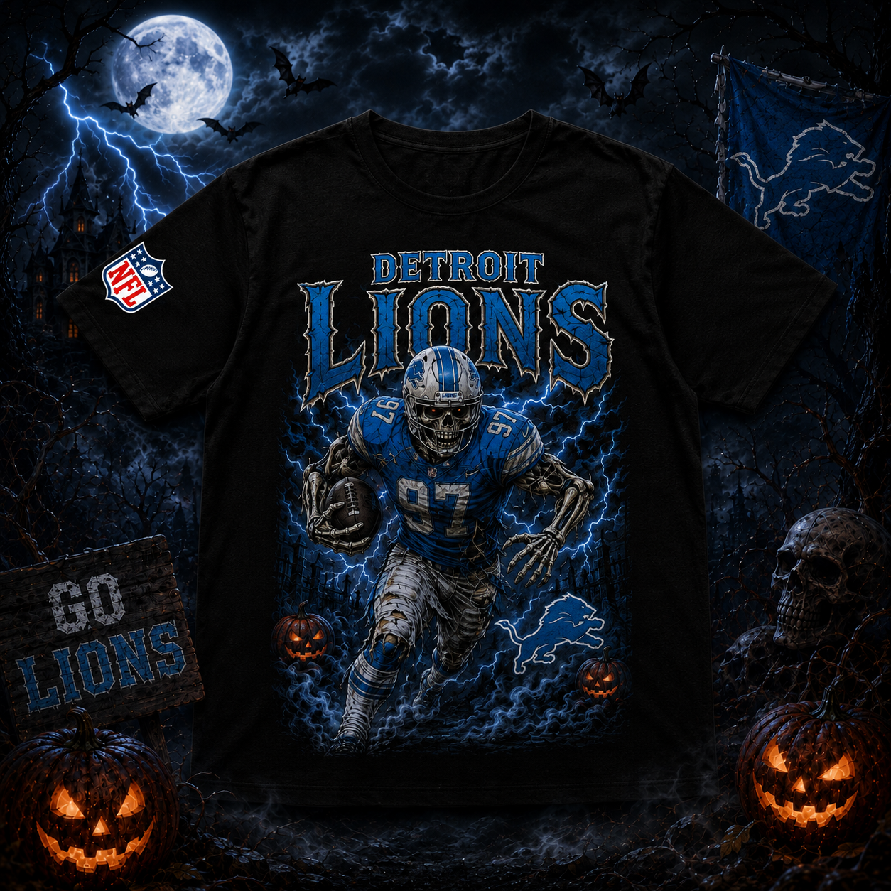 Unisex Detroit Lions Spooky Skeleton Football Player Halloween 2026 Graphic Shirt for Football Fans 1 Unisex Detroit Lions Spooky Skeleton Football Player Halloween 2026 Graphic Shirt for Football Fans