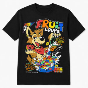 Unisex Fruit Loops Cartoon Wolf Cereal Graphic Shirt for Retro Cartoon Fans