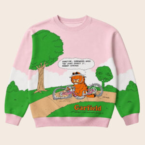 Unisex Garfield Monday Strikes Pink And Green Sweatshirt for Garfield Fans