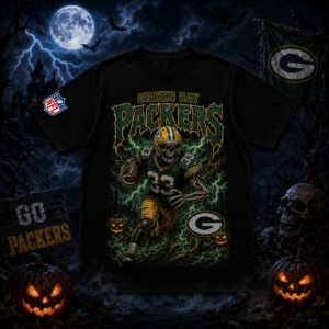 Unisex Green Bay Packers Spooky Skeleton Football Player Halloween 2026 Graphic Shirt for Football Fans