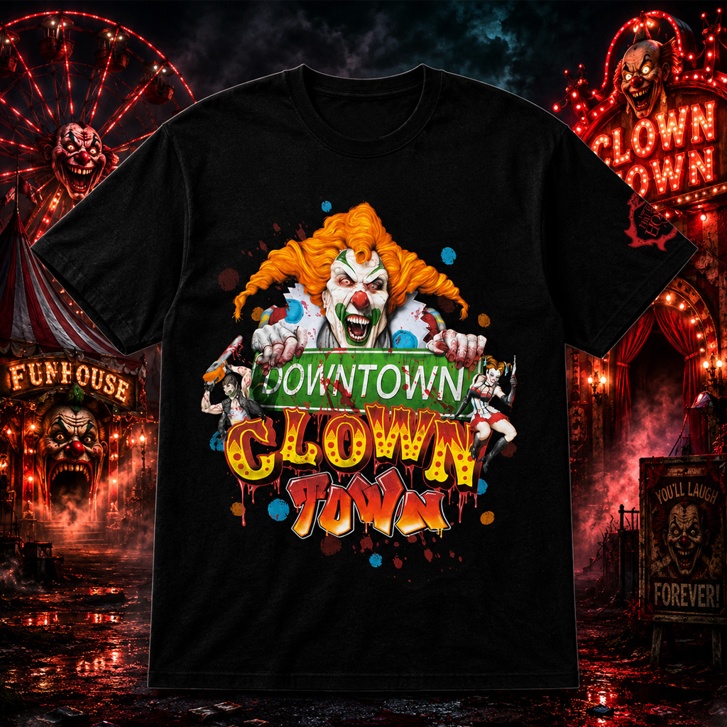Unisex Halloween Horror Nights 2026 Downtown Clown Town Graphic Shirt for Horror Fans 2 Unisex Halloween Horror Nights 2026 Downtown Clown Town Graphic Shirt for Horror Fans - Image 2