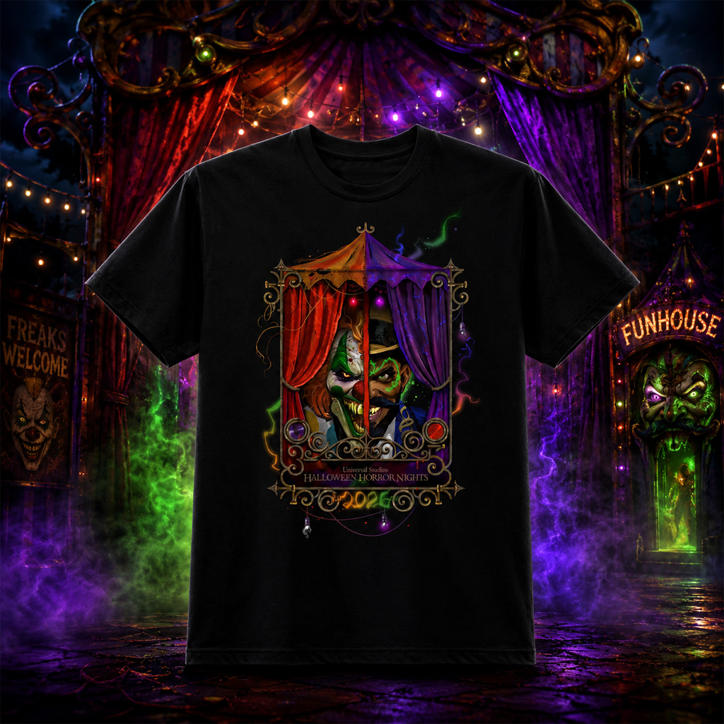 Unisex Halloween Horror Nights 2026 Jack the Clown and Dr. Oddfellow Graphic Shirt for Horror Fans 2 Unisex Halloween Horror Nights 2026 Jack the Clown and Dr. Oddfellow Graphic Shirt for Horror Fans - Image 2