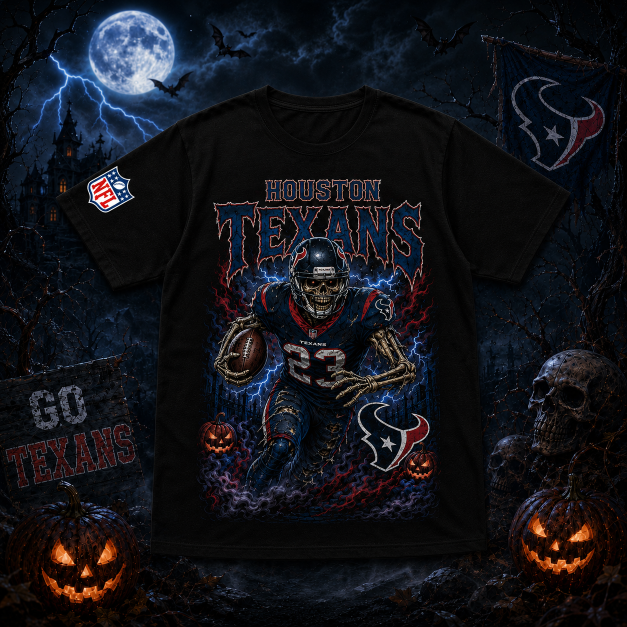 Unisex Houston Texans Spooky Skeleton Football Player Halloween 2026 Graphic Shirt for Football Fans 1 Unisex Houston Texans Spooky Skeleton Football Player Halloween 2026 Graphic Shirt for Football Fans