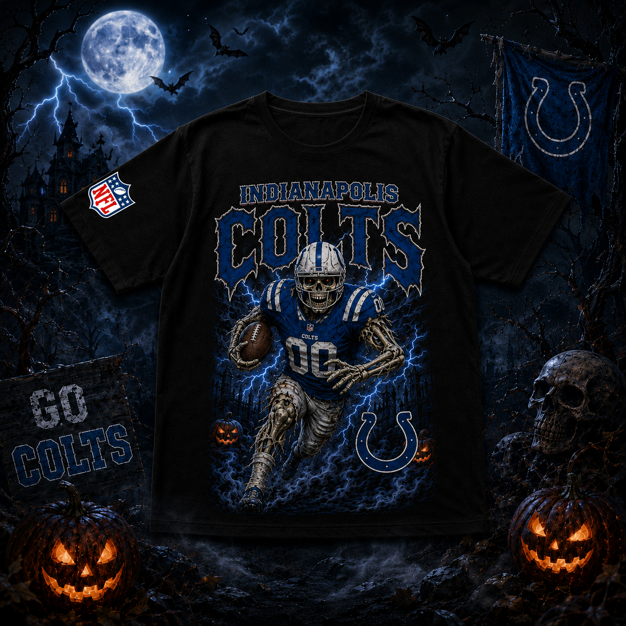 Unisex Indianapolis Colts Spooky Skeleton Football Player Halloween 2026 Graphic Shirt for Football Fans 1 Unisex Indianapolis Colts Spooky Skeleton Football Player Halloween 2026 Graphic Shirt for Football Fans