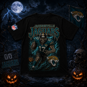 Unisex Jacksonville Jaguars Spooky Skeleton Football Player Halloween 2026 Graphic Shirt for Football Fans