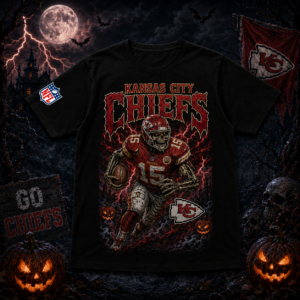 Unisex Kansas City Chiefs Spooky Skeleton Football Player Halloween 2026 Graphic Shirt for Football Fans
