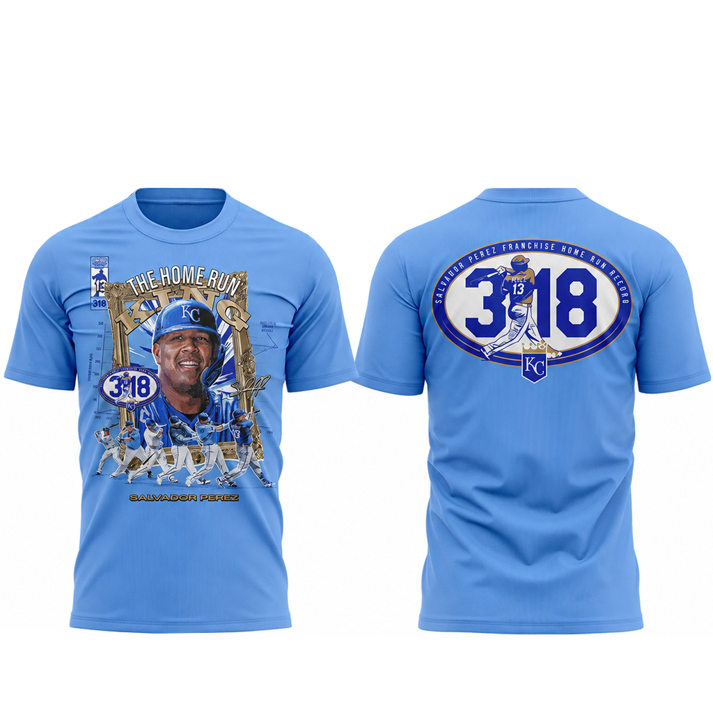 Unisex Kansas City Royals Salvador Perez 318 The Home Run King 2026 Graphic Shirt for Baseball Fans 1 Unisex Kansas City Royals Salvador Perez 318 The Home Run King 2026 Graphic Shirt for Baseball Fans