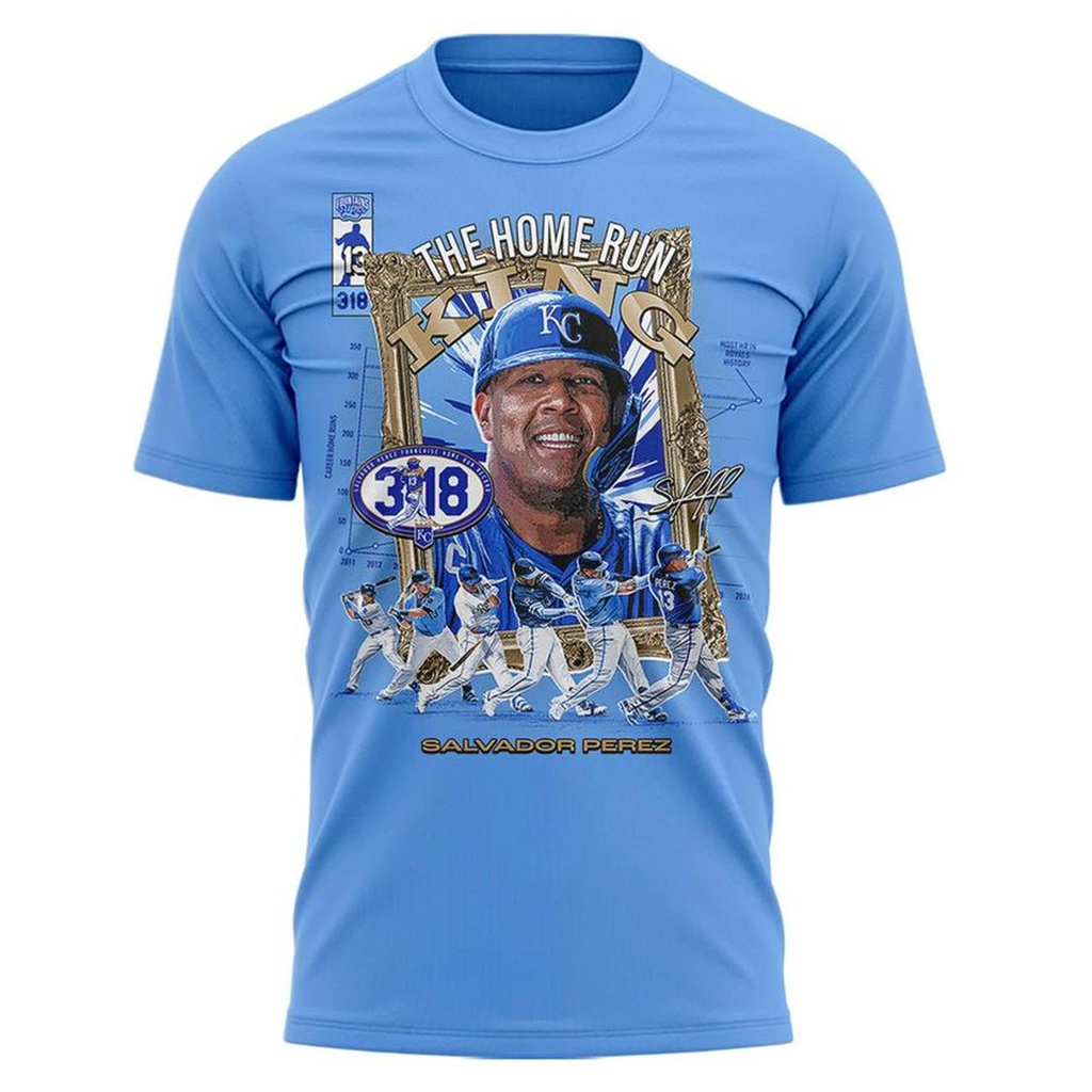 Unisex Kansas City Royals Salvador Perez 318 The Home Run King 2026 Graphic Shirt for Baseball Fans 2 Unisex Kansas City Royals Salvador Perez 318 The Home Run King 2026 Graphic Shirt for Baseball Fans - Image 2