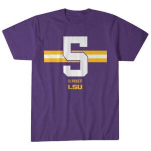 Unisex LSU Football DJ Pickett Name Number Stripe Graphic Shirt for College Football Fans