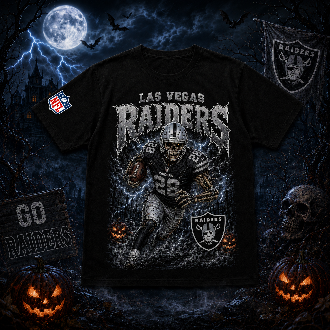 Unisex Las Vegas Raiders Spooky Skeleton Football Player Halloween 2026 Graphic Shirt for Football Fans 1 Unisex Las Vegas Raiders Spooky Skeleton Football Player Halloween 2026 Graphic Shirt for Football Fans