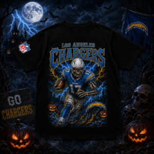 Unisex Los Angeles Chargers Spooky Skeleton Football Player Halloween 2026 Graphic Shirt for Football Fans