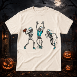 Unisex Miami Dolphins Dancing Skeletons Halloween 2026 Graphic Shirt for Football Fans