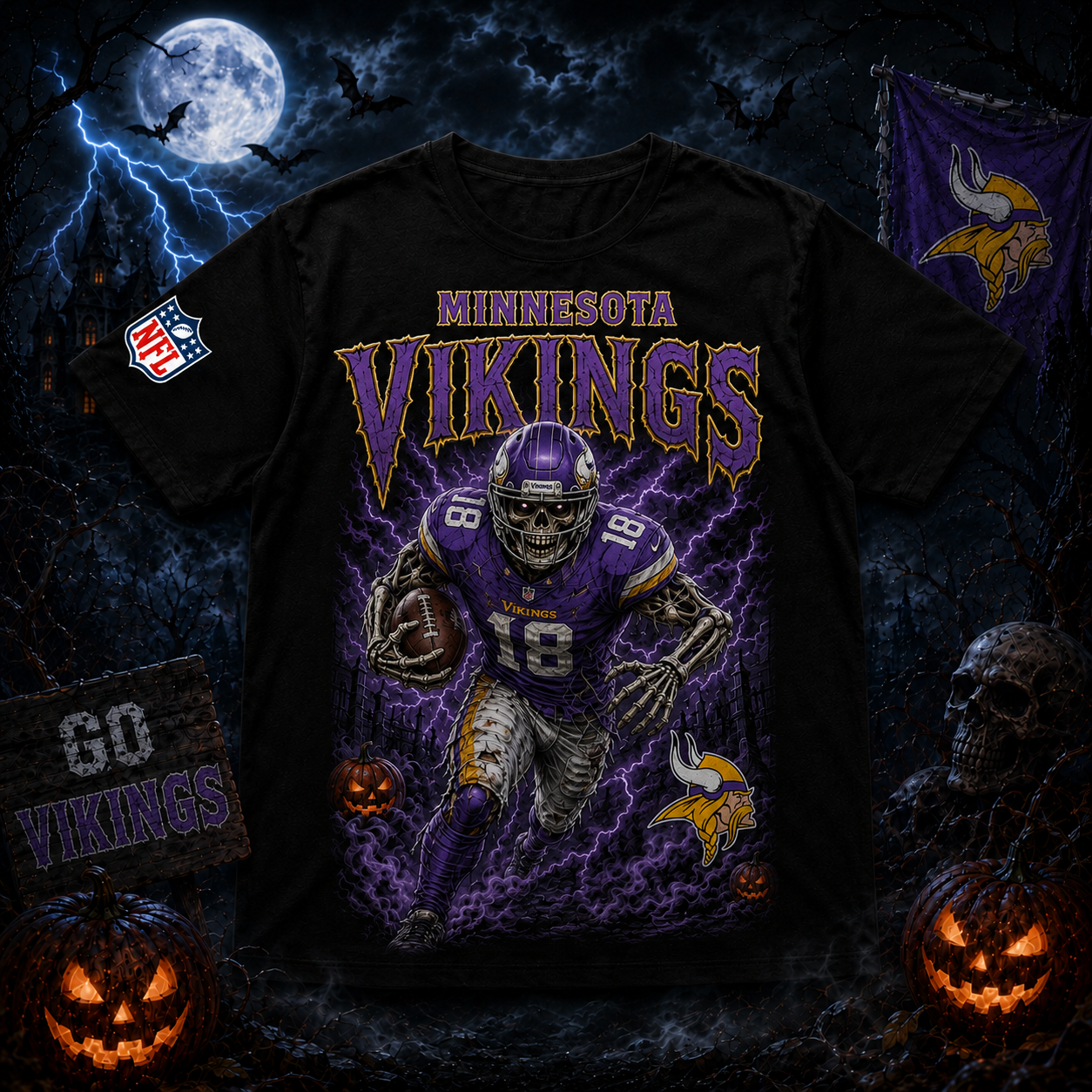 Unisex Minnesota Vikings Spooky Skeleton Football Player Halloween 2026 Graphic Shirt for Football Fans 1 Unisex Minnesota Vikings Spooky Skeleton Football Player Halloween 2026 Graphic Shirt for Football Fans