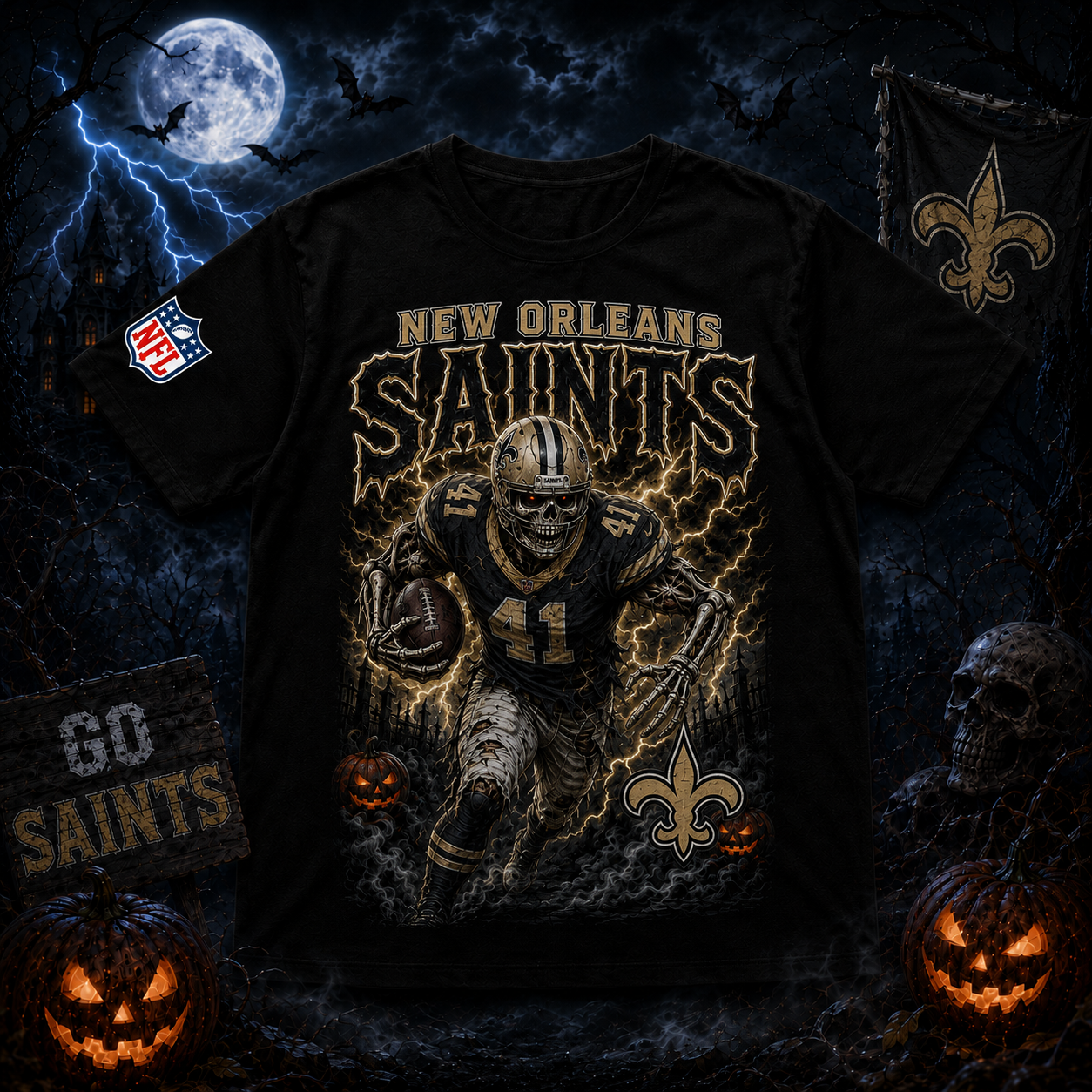 Unisex New Orleans Saints Spooky Skeleton Football Player Halloween 2026 Graphic Shirt for Football Fans 1 Unisex New Orleans Saints Spooky Skeleton Football Player Halloween 2026 Graphic Shirt for Football Fans