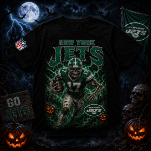 Unisex New York Jets Spooky Skeleton Football Player Halloween 2026 Graphic Shirt for Football Fans