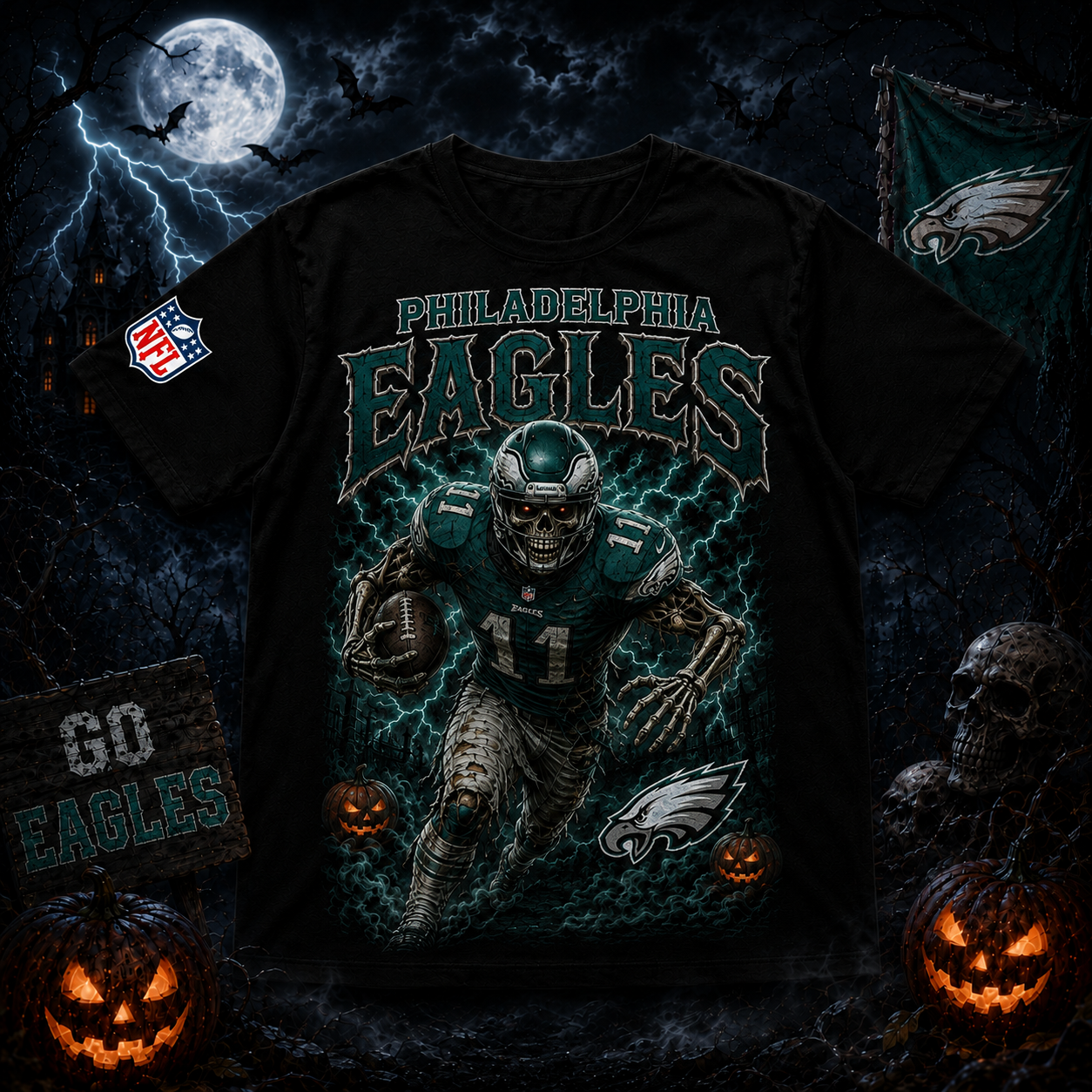 Unisex Philadelphia Eagles Spooky Skeleton Football Player Halloween 2026 Graphic Shirt for Football Fans 1 Unisex Philadelphia Eagles Spooky Skeleton Football Player Halloween 2026 Graphic Shirt for Football Fans