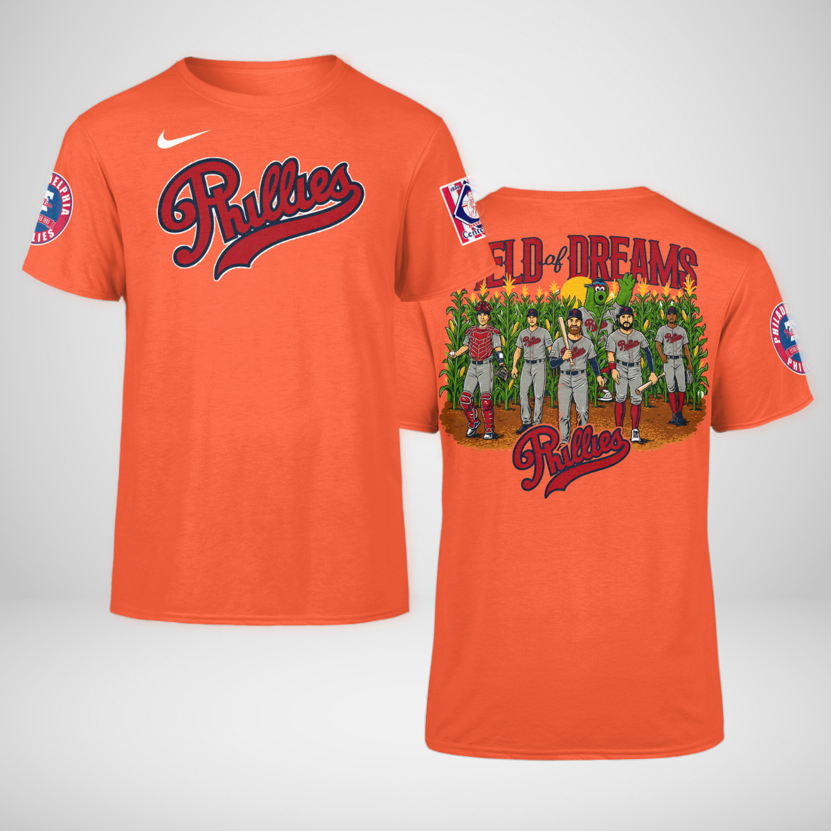 Unisex Philadelphia Phillies 2026 Field of Dreams Game Shirt for Baseball Fans Orange 1 Unisex Philadelphia Phillies 2026 Field of Dreams Game Shirt for Baseball Fans Orange