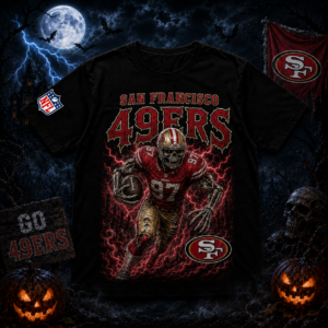 Unisex San Francisco 49ers Spooky Skeleton Football Player Halloween 2026 Graphic Shirt for Football Fans