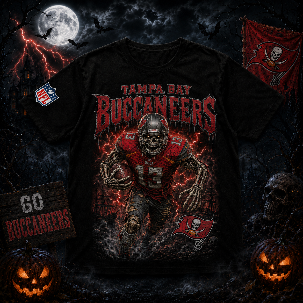 Unisex Tampa Bay Buccaneers Spooky Skeleton Football Player Halloween 2026 Graphic Shirt for Football Fans 1 Unisex Tampa Bay Buccaneers Spooky Skeleton Football Player Halloween 2026 Graphic Shirt for Football Fans