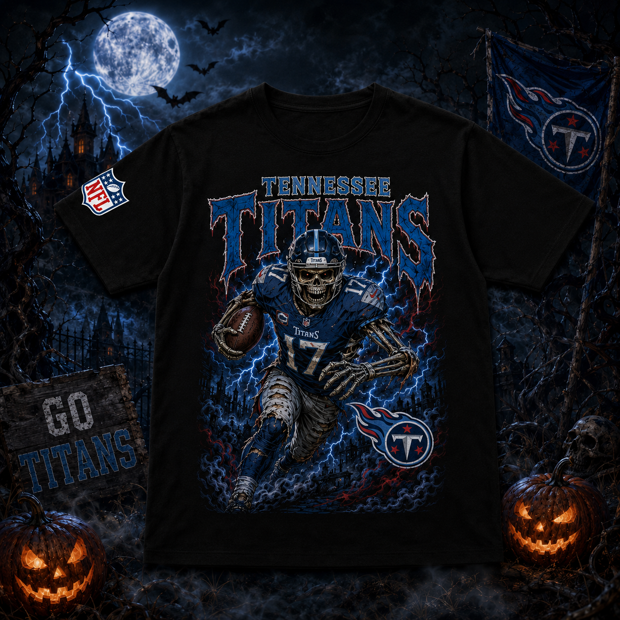 Unisex Tennessee Titans Spooky Skeleton Football Player Halloween 2026 Graphic Shirt for Football Fans 1 Unisex Tennessee Titans Spooky Skeleton Football Player Halloween 2026 Graphic Shirt for Football Fans