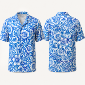 Unisex Tropical Blue White Floral Hawaiian Shirt