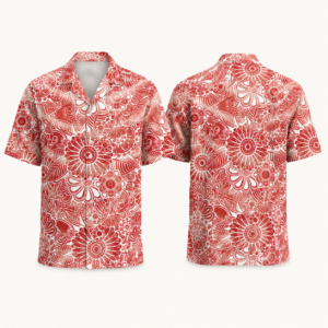 Unisex Vintage Red White Bandana Floral Hawaiian Shirt