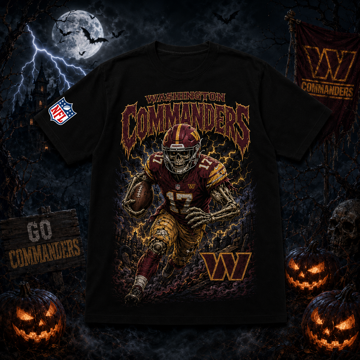 Unisex Washington Commanders Spooky Skeleton Football Player Halloween 2026 Graphic Shirt for Football Fans 1 Unisex Washington Commanders Spooky Skeleton Football Player Halloween 2026 Graphic Shirt for Football Fans