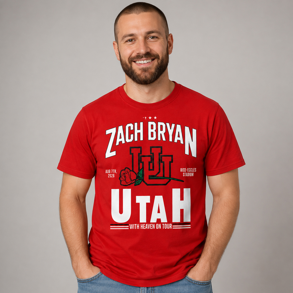 Unisex Zach Bryan Utah Utes Football With Heaven On Tour Red 2026 Graphic Shirt for College Football Fans 3 Unisex Zach Bryan Utah Utes Football With Heaven On Tour Red 2026 Graphic Shirt for College Football Fans - Image 3