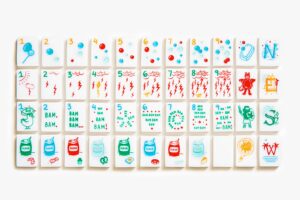 Coastal Playful Graphic American Mahjong Set - 160 Acrylic Tiles, Mat, Storage Bag & Accessories