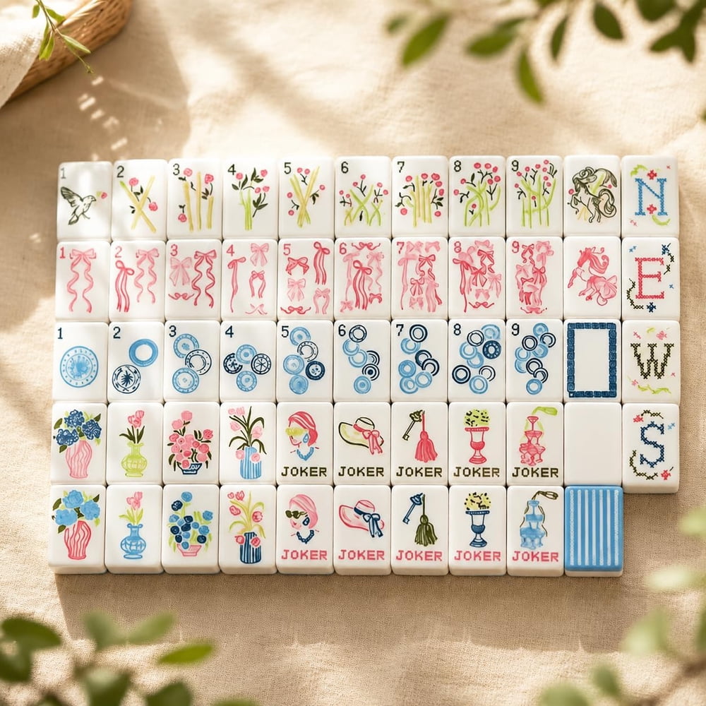 Blue & White Floral American Mahjong Set - 160 Acrylic Tiles, Mat, Storage Bag & Accessories 1 Blue & White Floral American Mahjong Set - 160 Acrylic Tiles, Mat, Storage Bag & Accessories