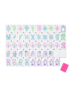 Pink Green Garden American Mahjong Set - 160 Acrylic Tiles, Mat, Storage Bag & Accessories