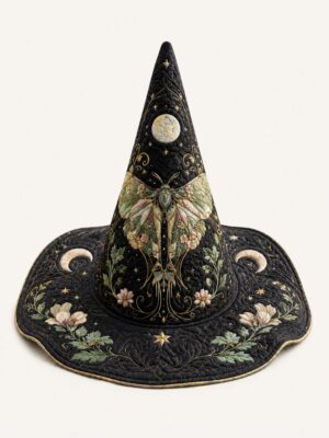 Halloween Moth Fairy Gothic Quilted Witch Hat