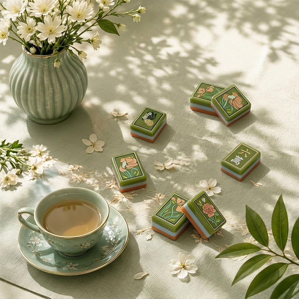 Green Botanical Club American Mahjong Set - 160 Acrylic Tiles, Mat, Storage Bag & Accessories 4 Green Botanical Club American Mahjong Set - 160 Acrylic Tiles, Mat, Storage Bag & Accessories - Image 4