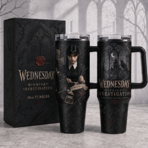 Wednesday Addams Midnight Investigation 40oz Tumbler With Handle for Gothic Horror Fans