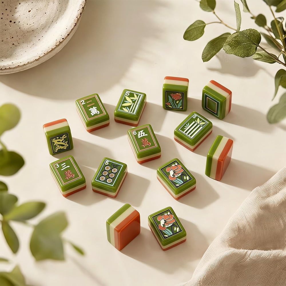 Green Botanical Club American Mahjong Set - 160 Acrylic Tiles, Mat, Storage Bag & Accessories 7 Green Botanical Club American Mahjong Set - 160 Acrylic Tiles, Mat, Storage Bag & Accessories - Image 7