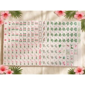 Green Botanical Travel American Mahjong Set - 160 Acrylic Tiles, Mat, Storage Bag & Accessories