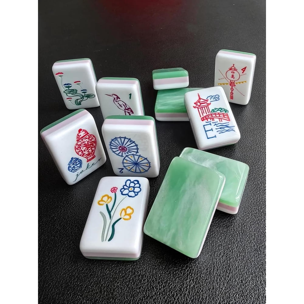 Green Jade Texture American Mahjong Set - 160 Acrylic Tiles, Mat, Storage Bag & Accessories 6 Green Jade Texture American Mahjong Set - 160 Acrylic Tiles, Mat, Storage Bag & Accessories - Image 6