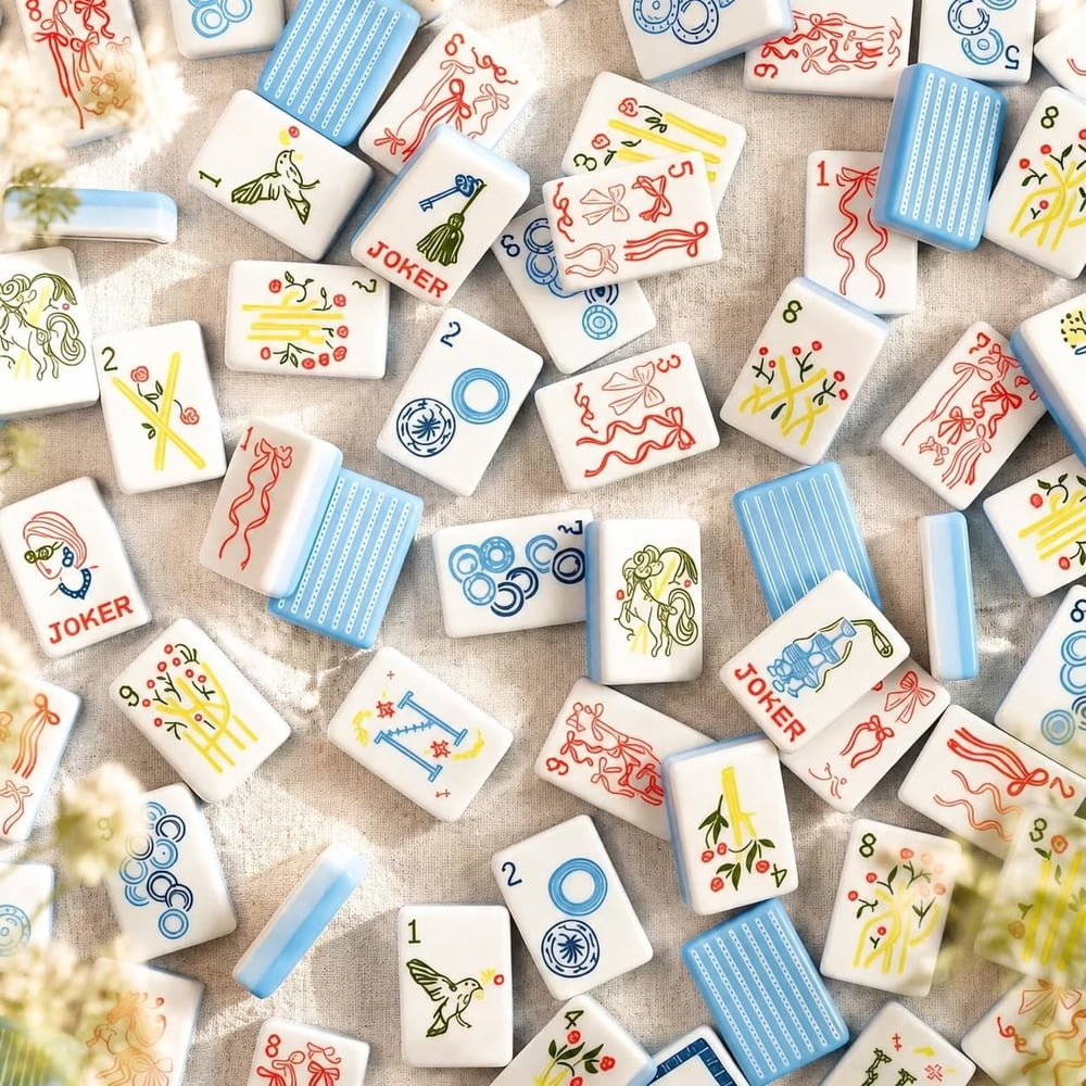 Blue & White Floral American Mahjong Set - 160 Acrylic Tiles, Mat, Storage Bag & Accessories 4 Blue & White Floral American Mahjong Set - 160 Acrylic Tiles, Mat, Storage Bag & Accessories - Image 4