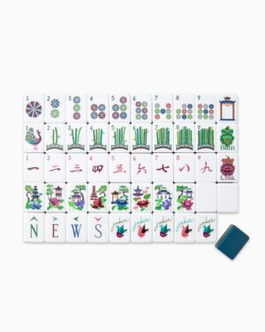 Navy Green Vintage American Mahjong Set - 160 Acrylic Tiles, Mat, Storage Bag & Accessories