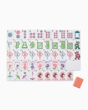 Coral Blue & Green Sunlit American Mahjong Set - 160 Acrylic Tiles, Mat, Storage Bag & Accessories