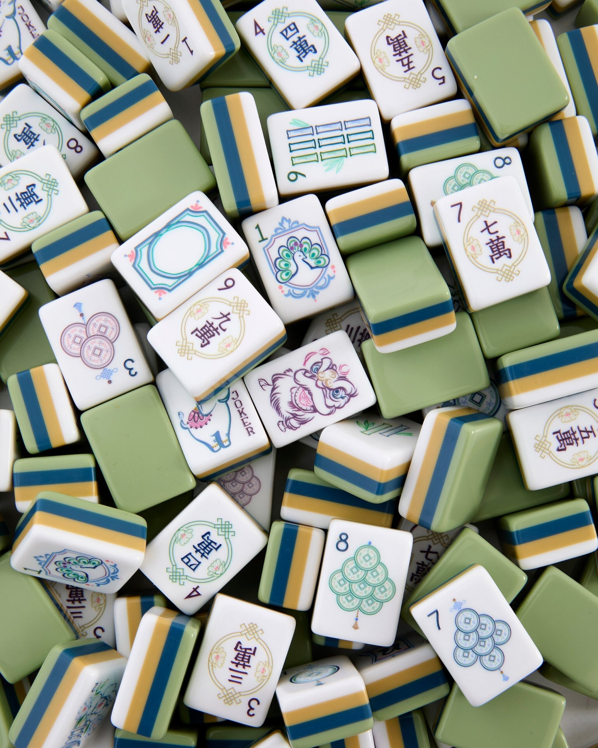 Muted Green Blue & Gold Nature American Mahjong Set - 160 Acrylic Tiles, Mat, Storage Bag & Accessories 6 Muted Green Blue & Gold Nature American Mahjong Set - 160 Acrylic Tiles, Mat, Storage Bag & Accessories - Image 6