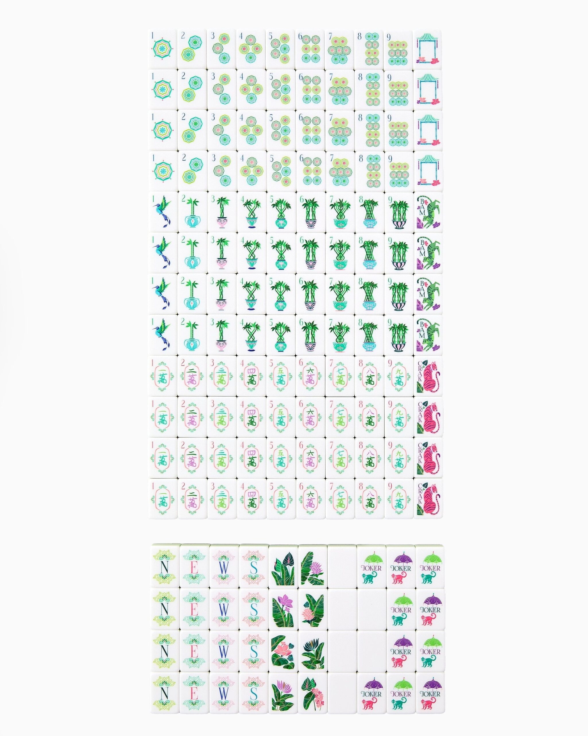 Tropical Palm Green Pink & Aqua American Mahjong Set - 160 Acrylic Tiles, Mat, Storage Bag & Accessories 2 Tropical Palm Green Pink & Aqua American Mahjong Set - 160 Acrylic Tiles, Mat, Storage Bag & Accessories - Image 2